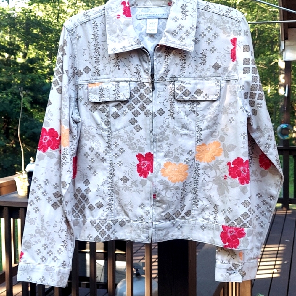 Geoffrey Beene Sport Floral Asymmetrical Casual Zip Jacket Sz 10